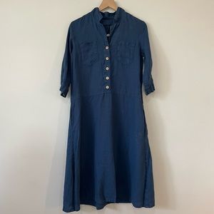 Knock knock linen collared indigo blue midi dress with buttons